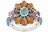 JTV Sterling Silver Blue Composite Turquoise & Multi-Color Spiny Oyster Shell Ring, Size 9