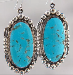 Chaco Canyon Sterling Silver Oval Kingman Turquoise Drop Earrings