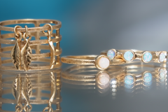 Danielle Nicole "Roselia" Leaf Dangle 3piece Stack Ring Set, Size 6