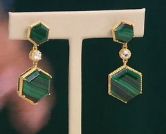 Rarities Sterling Silver Goldclad Malachite Hexagon Drop Earrings