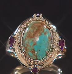 Paul Deasy Sterling Silver Goldclad Oval Turquoise & Amethyst Ring, Size 10