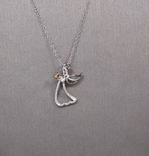 Colleen Lopez Sterling Silver TwoTone .09ctw Diamond Angel Pendant with Chain, 18"