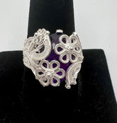 Ottoman Silver Bold Amethyst Wrapped Filigree Ring, Size 6