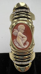 AMEDEO 20mm Cameo Crystal Goldtone Knuckle Ring, Size 6