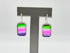 Colleen Lopes Sterling Silver Watermelon Quarts Emerald-cut Drop Earrings,