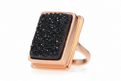 Christine Darren Rosetone Bold Rectangular Black Drusy Ring, Size 6