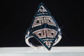 Rarities Sterling Silver 1cttw Blue & White Diamond "Tattoo" Ring, Size 5