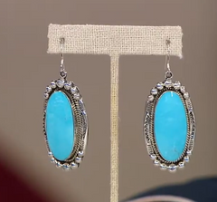 Chaco Canyon Sterling Silver Oval Kingman Turquoise Drop Earrings