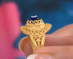 Ottoman Sterling Silver Goldclad Filigree Good Luck Evil Eye Ring, Size 10