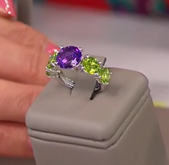Colleen Lopez Sterling Silver African Amethyst & Peridot Ring, Size 6