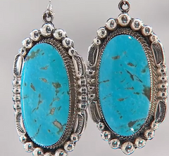 Chaco Canyon Sterling Silver Oval Kingman Turquoise Drop Earrings