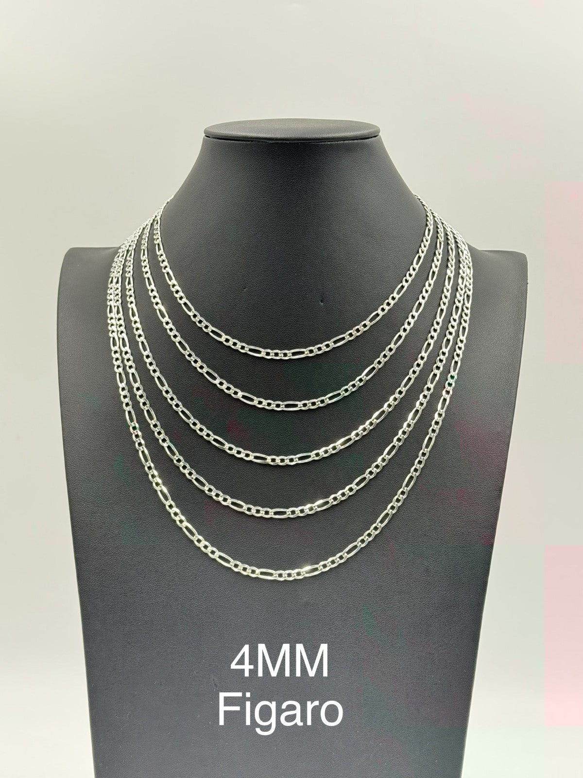 Sterling Silver, 925 Figaro Chain Necklace, 22" 4mm