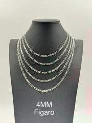 Sterling Silver, 925 Figaro Chain Necklace, 22" 4mm