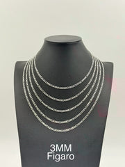 Sterling Silver, 925 Figaro Chain Necklace, 16" 3mm