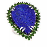 Rarities Pear-shaped Carved Lapis and Chrome Diopside Ring Size 6
