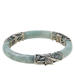 Jade of Yesteryear Sterling Silver Bamboo Design Bangle Bracelet, 7-1/4"