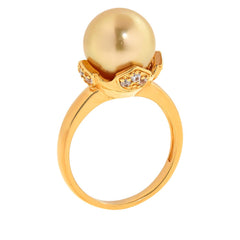 Kwan Collections Goldclad Golden South Sea Pearl & Zircon Ring. Size 7