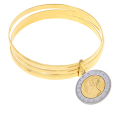 Bellezza Bronze 500 Lira Coin 3Layer Bangle Bracelet, 8"