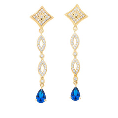 HSN Sterling Silver Pear-shape Sapphire Drop Dangle Earrings, 2"