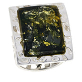 Amber Extraordinaire Sterling Silver Green Amber Rectangle Ring, Size 6