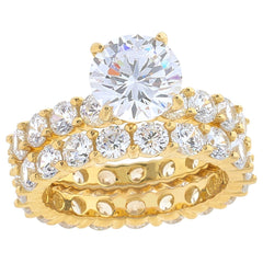 Absolute Sterling Silver Goldclad Solitaire Eternity 2piece Set Ring, Size 10