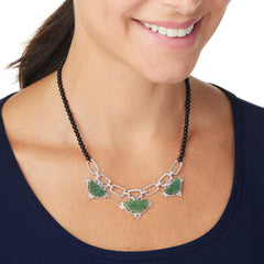 Jade of Yesteryear Jade Bead and Link Statement Necklace, 18"