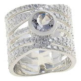 Herkimer Mines Silvertone "Diamond" Quartz Solitaire Wide Wrap Ring, Size 6