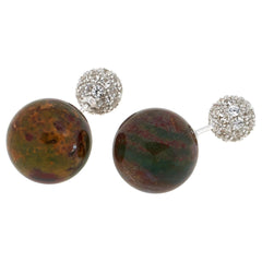 Colleen Lopez Sterling Silver Ocean Jasper 14mm Pave Ball Earrings.