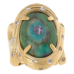Colleen Lopez Sterling Silver Goldclad Oval Ruby Fuchsite Twist Ring, Size 9