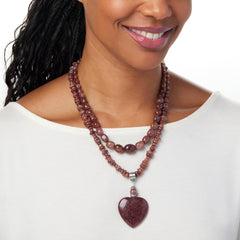 Jay King Strawberry Quartzite Heart Pendant & 2 Necklace Set