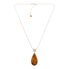 HSN Sterling Silver Amber Pendant Necklace, Adjustable