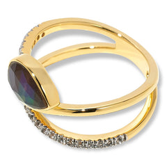 Canadian Ammolite Gems Ammolite & White Topaz Crossover Ring, Size 7