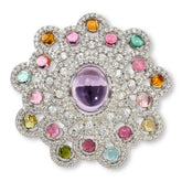 Colleen Lopez Sterling Silver Pink Amethyst & Multigem Round Cluster Ring, Size 6