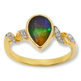 Canadian Ammolite Sterling Silver Gems Pear-Shape Ammolite & White Topaz Ring, Size 8