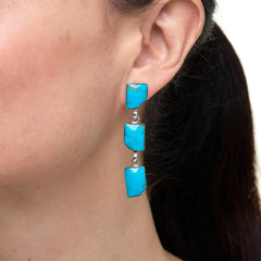 Chaco Canyon Sterling Silver 3-Stone Kingman Turquoise Drop Earrings