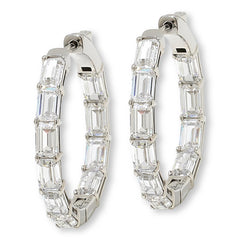 Absolute Sterling Silver Emerald Cut Inside-Outside Hoop Earrings, 1"