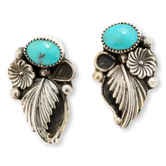 Chaco Canyon Sterling Silver turquoise Floral Drop Earrings.