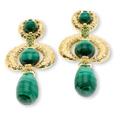 Rarities Sterling Sivler Goldclad Malachite & Tourmaline Statement Earrings, 1"