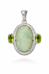 Jade of Yesteryear Green Jade Peridot Pendant 18" Chain Sterling Silver