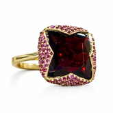 Rarities 925 Sterling Gold Plated Garnet Rhodolite Cocktail Ring, Size 9