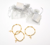 Faithful Heart 3-pc Faith Hope & Love White/Golden Beaded Large Bracelets by Valerie