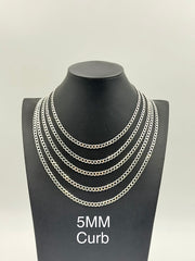 925 Sterling Silver Curb Chain Necklace 5mm 16" Italy