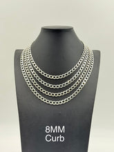 925 Sterling Silver Curb Chain Necklace 8mm 24" Italy