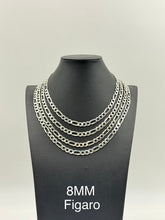 925 Sterling Silver Figaro Chain Necklace 8mm 24" Italy