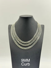 925 Sterling Silver Curb Chain Necklace 9mm 24" Italy