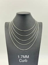 925 Sterling Silver Curb Chain Necklace 1.7mm 16" Italy
