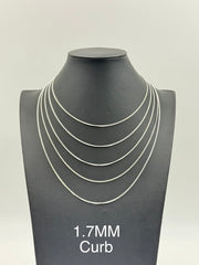 925 Sterling Silver Curb Chain Necklace 1.7mm 20" Italy