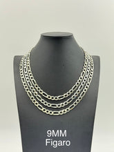 925 Sterling Silver Figaro Chain Necklace 9mm 24" Italy