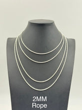 925 Sterling Silver Rope Chain Necklace 2mm 24" Italy