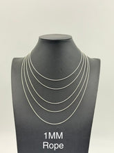 925 Sterling Silver Rope Chain Necklace 1mm 24" Italy